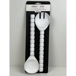 Fiddle + Fern‎ Beaded Wooden Salad Servers 12"